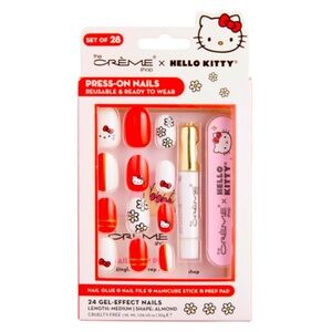 CREME SHOP HELLO KITTY PRESS ON NAILS KIT GLUE FILE MEDIUM ALMOND GEL
